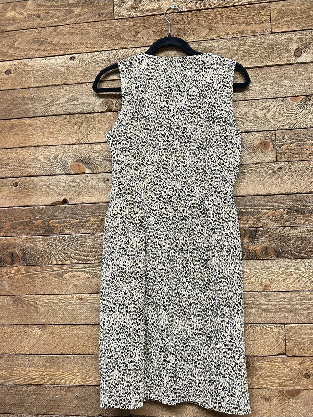 J. McLaughlin Beige and Black Animal Print Sleeveless Midi Sheath Dress
